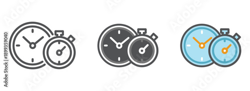 Minimal clock and stopwatch icon, Timer symbol flat style, Time management vector illustration.