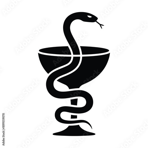 Snake coiled around a chalice or goblet symbol  medicine and pharmacy sign icon