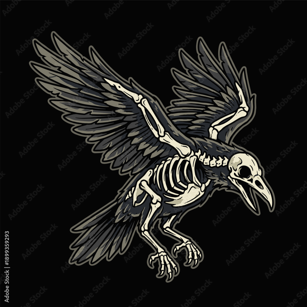 Obraz premium Flying Skeletal Raven Gothic Design