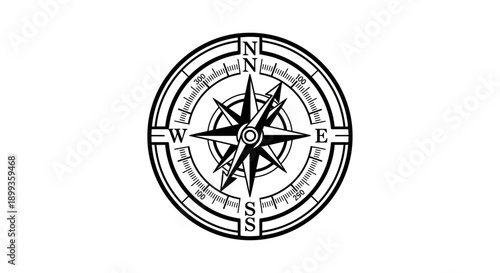 A nautical star symbol blends the wheel of fortune with a compass rose and cross icon to navigate the world map on a travel adventure illustration showing north east south and west direction