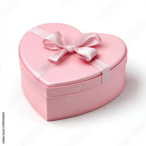 Elegant pink heart shaped gift box with decorative lace ribbon isolated on transparent background