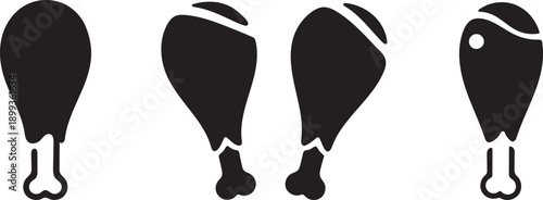 Chicken Leg Silhouette Icons – Minimal Poultry Meat Set