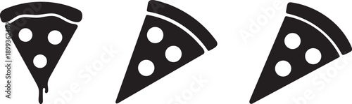 Three black silhouette pizza slices with pepperoni toppings displayed