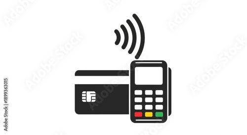 Modern secure electronic payment system with contactless credit card and POS terminal