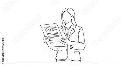 Line drawing of a businessman reading a newspaper while dressed in a suit and tie on a transparent background with a minimalist design