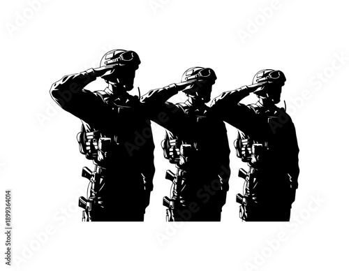 Military Salute Trio Vector Illustration