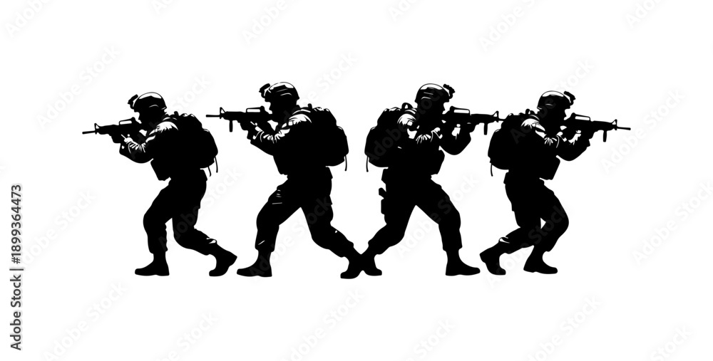 Obraz premium Military Squad Silhouettes in Action Pose