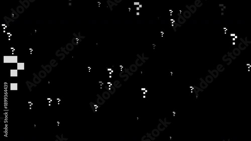 Abstract Floating Pixel Question Marks Appearing Randomly in Dark Space Prores Alpha Channel 4K 60fps