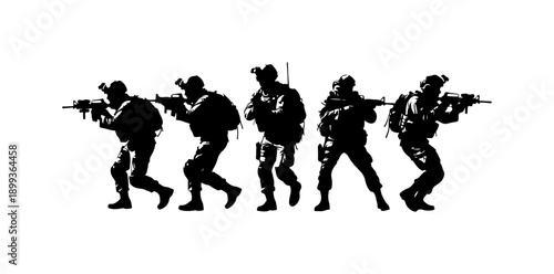 Five Soldiers in Tactical Formation Vector Art