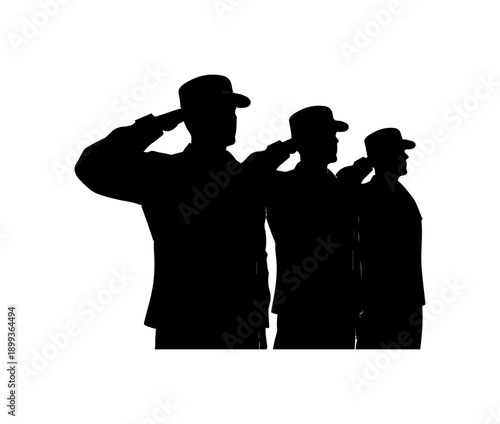 Military Personnel Saluting Silhouettes