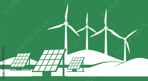 Solar Panel and Wind Turbine Renewable Energy Flat Vector