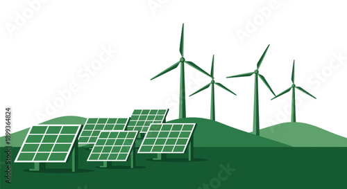 Solar Panel and Wind Turbine Renewable Energy Flat Vector