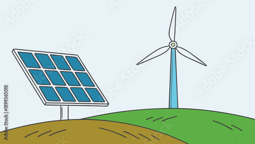 Solar Panel and Wind Turbine Renewable Energy Flat Vector