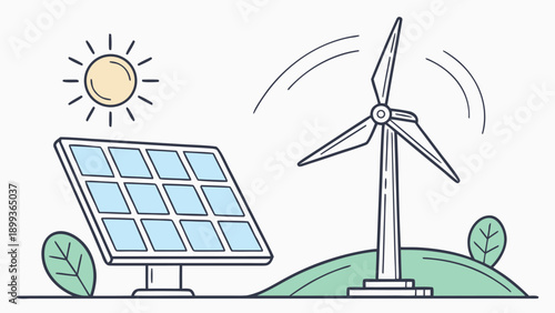 Solar Panel and Wind Turbine Renewable Energy Flat Vector