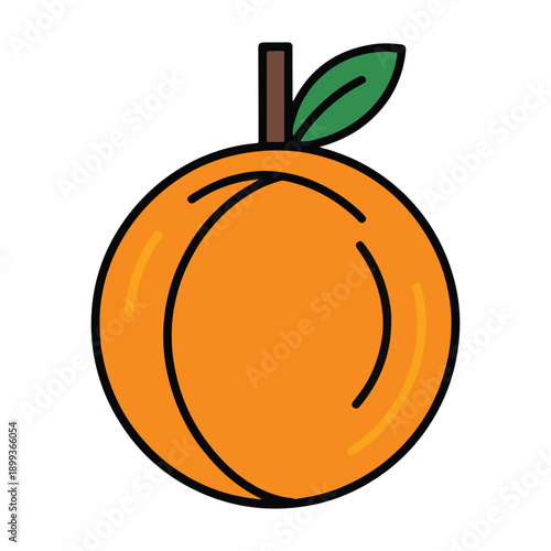 Minimalist orange fruit vector icon with leaf offset style, isolated