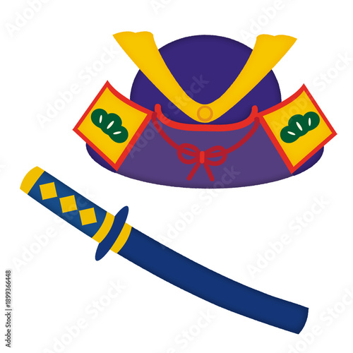 兜と刀のイラスト/Illustration of a helmet and sword