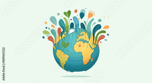 Vibrant planet with erupting colors and greenery