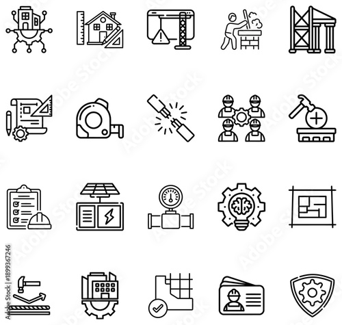 Collection of Construction and Engineering White Background building industry