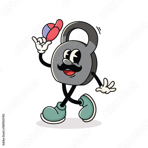 Cute Fitness Kettlebell Mascot Character Retro Style