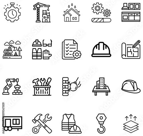 Construction and Industrial Set White Background industry building