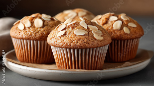 Vegan muffins with almond flakes 