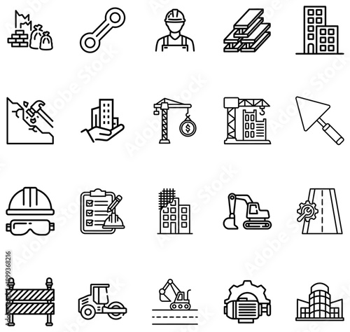 Construction Industry Set Building Tools Machinery and