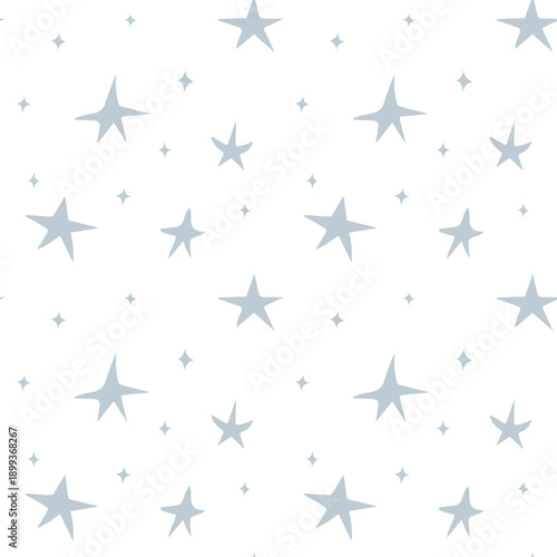 Cute blue hand drawn twinkle star seamless pattern. Scattered sparkle stars. Baby boy design for fabric textile cloth print, wrapping paper, card, nursery wallpaper, baby shower, birthday party 
