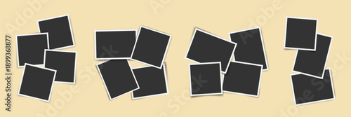 Various Scattered Blank instant photo frames set. Template for mockup, photo preview, lifestyle branding, digital album, mood board, memory walls, blogs, social media collage