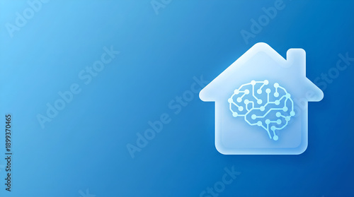 AI Powered Smart Home Real Estate Concept on Blue Background