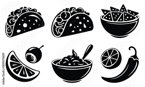 Set bundle cinco de mayo silhouette for mexican food restaurant menu