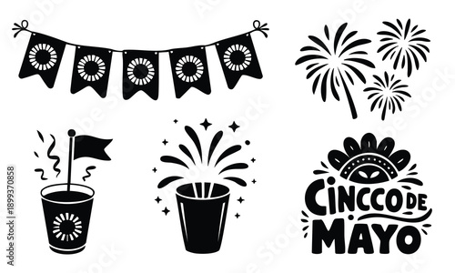 Set bundle cinco de mayo silhouette for party festival celebration art