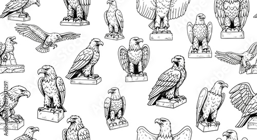 Artistic Event, Stylized Eagles, Blank Background, Illustration, Drawn Style, Aerial View, Nature Theme