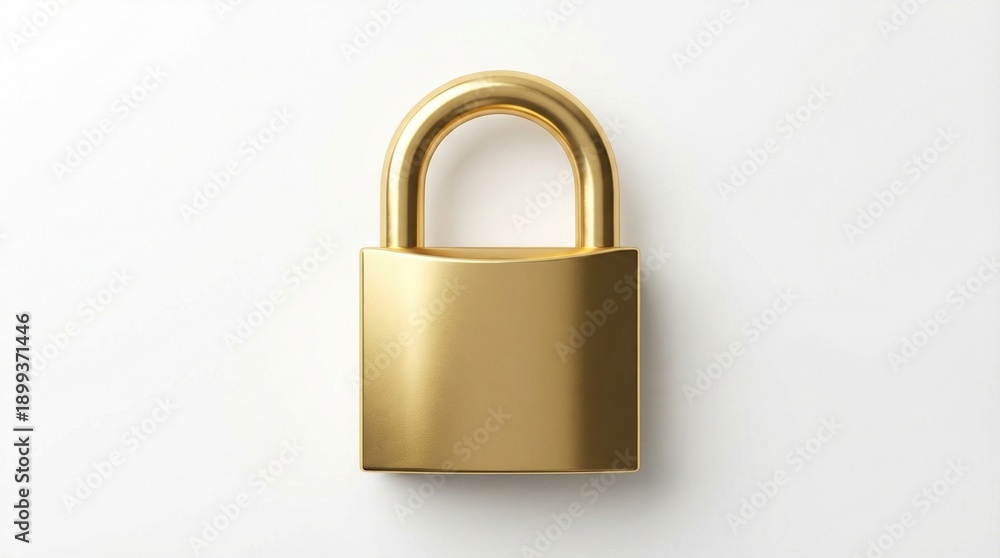 Fototapeta premium Gold padlock on white background, polished and secure.