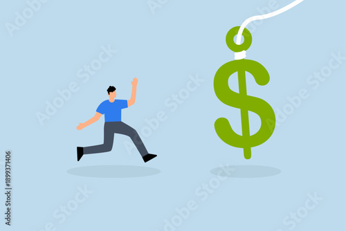 Financial fraud, investor runs to get money US dollar with hidden phishing bait