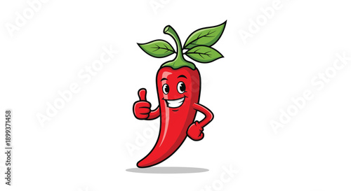 Spicy red chili pepper character giving a thumbs up and smiling to represent hot food and flavorful cooking ingredients in a design.