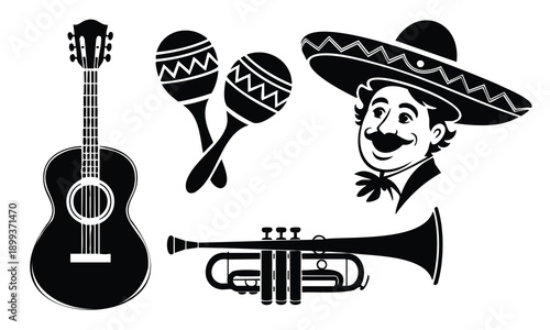 Set bundle cinco de mayo silhouette musical instruments mariachi art