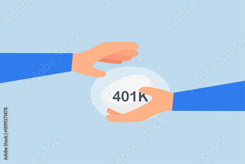 Protect your 401k in economic crisis, gently holding the businessman hand and covering the silver egg with the 401K label