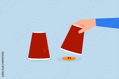 Bitcoin bet, Playing guessing by hand, reveal the winnings with a physical Bitcoin coin under real glass