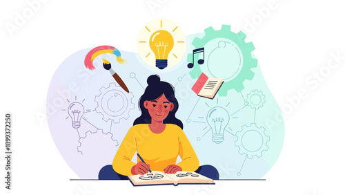 Young woman artist creating art with inspiration and ideas.