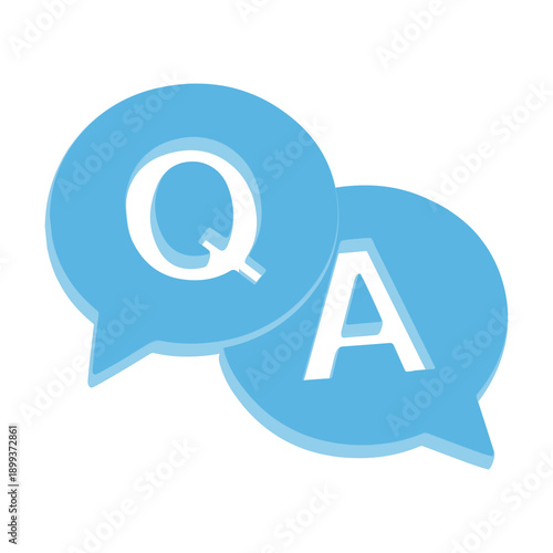 3D Q and A Chat Bubble Icon in Blue Color for Questions, Answers, Support and UI UX Design – Transparent Background
