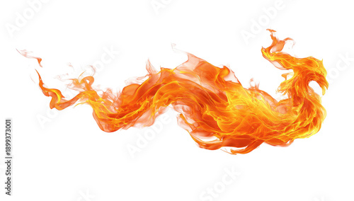 Abstract fiery stream against black.  Dynamic orange-yellow flames in a flowing, sinuous shape.  Defined edges and textured appearance