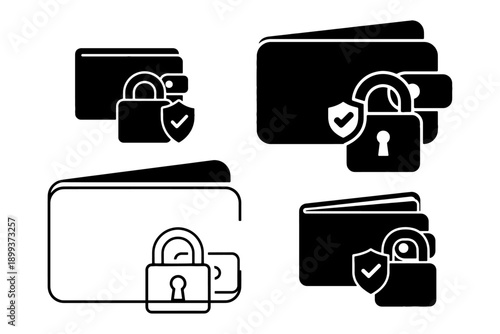 Cryptocurrency Wallet Security Silhouette Vector Icon Sheet