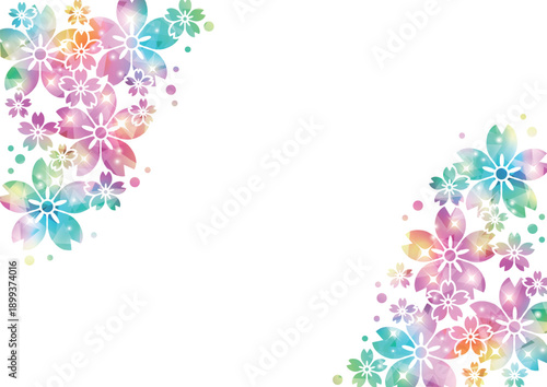 桜、背景、イラスト、虹色、キラキラ、かわいい、横