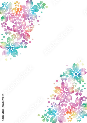 桜、背景、イラスト、虹色、キラキラ、かわいい、縦