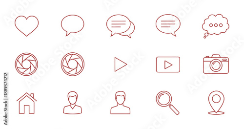 Modern communication and search icons for digital marketing and social media