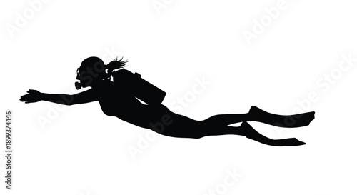 Diver swimming underwater in a dynamic pose black silhouette