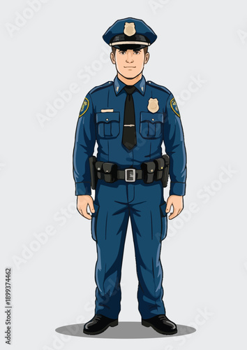065-34-Police officer standing at attention, wearing uniform, representing law enforcement and authority