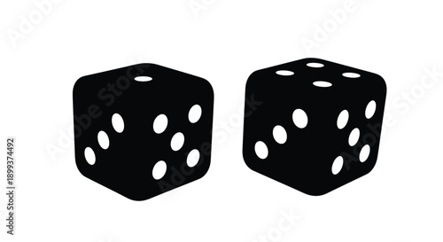 Two black dice displaying different numbers a striking silhouette