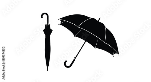 Two black umbrellas displayed in different positions a striking silhouette