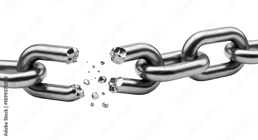 Obraz premium Broken Metal Chain Link on White Background